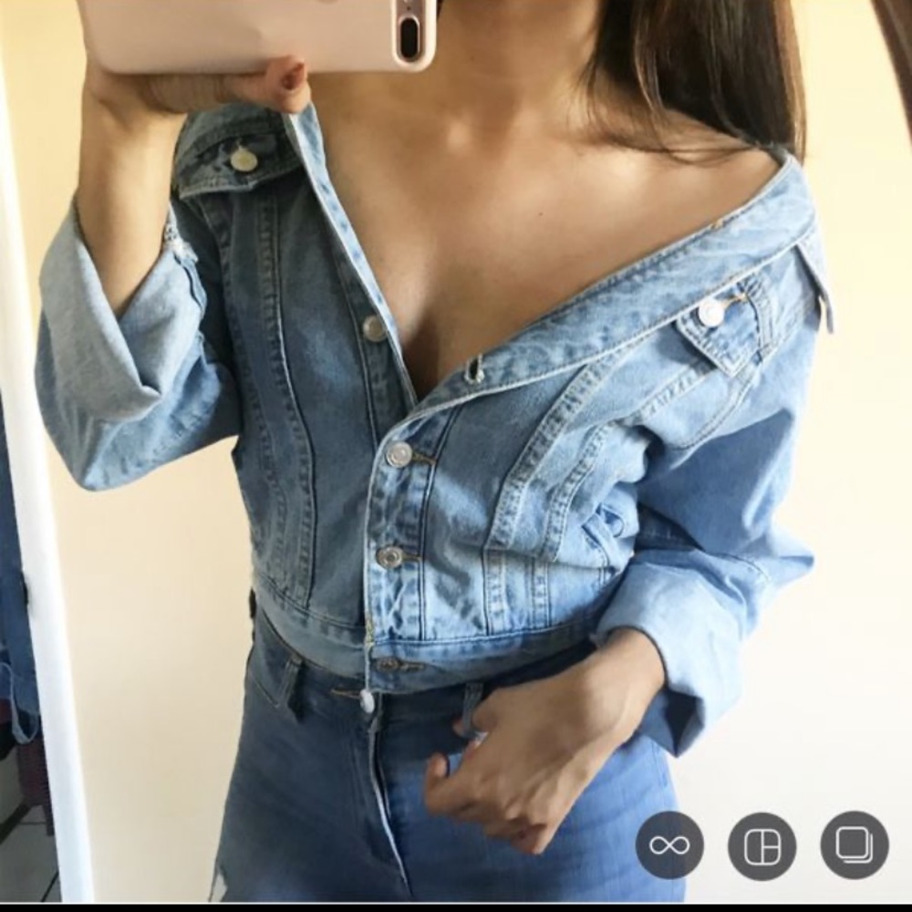 Off Shoulder Jean Jacket